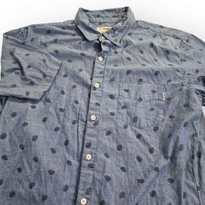 Linksoul Tempus‎ Fugit Men's Large Blue Floral Monstera Leaf Button Front Shirt